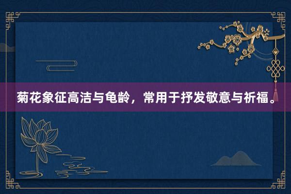 菊花象征高洁与龟龄，常用于抒发敬意与祈福。